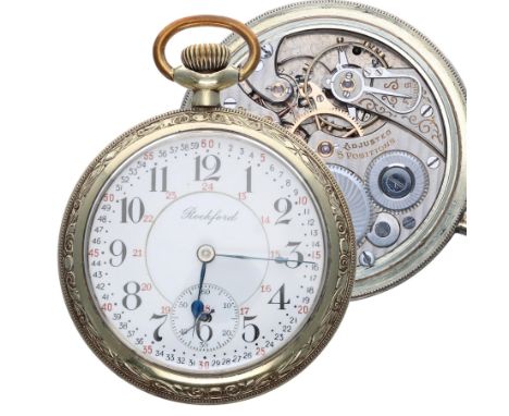 Rockford Watch Co. gold plated lever pocket watch, circa 1908, signed 545 21 jewel adjusted 5 positions movement, no. 781303,