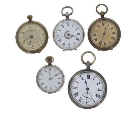 Silver (0.800) cylinder engraved fob watch; together with a cylinder (0.800) lever engine turned fob watch for repair; silver