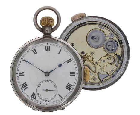 Swiss silver (0.925) quarter repeating lever pocket watch, import hallmarks London 1924, gilt frosted movement with compensat