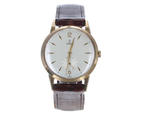 Tudor 9ct gentleman's wristwatch, London 1961, circular silvered dial with applied gilt twelve, six and hour markers, minute 