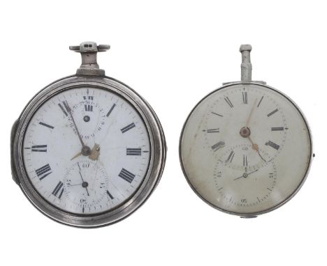 George III silver calendar verge pair cased pocket watch, London 1814, the fusee movement signed Hen'y Wigan, Dublin, no. 973