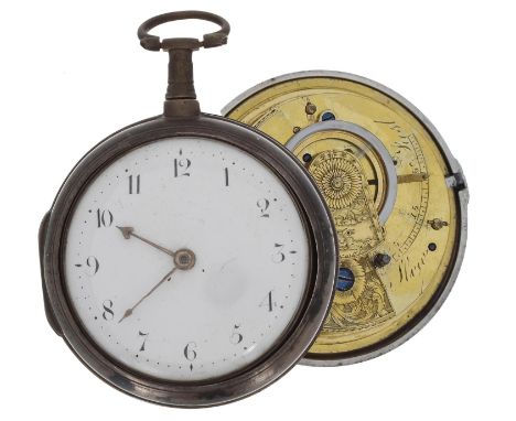 George III silver verge pair cased pocket watch, London 1810, the fusee movement signed Dan'l Linehan, Cork, no. 1818, with e