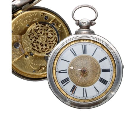 Early 19th Century English 'motto dial' silver pair cased verge pocket watch, Birmingham 1801, the fusee movement signed J. A