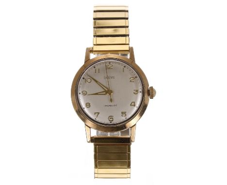 Baume 9ct mid-size gentleman's wristwatch, Birmingham 1957, signed circular silvered dial with applied gilt Arabic numerals, 