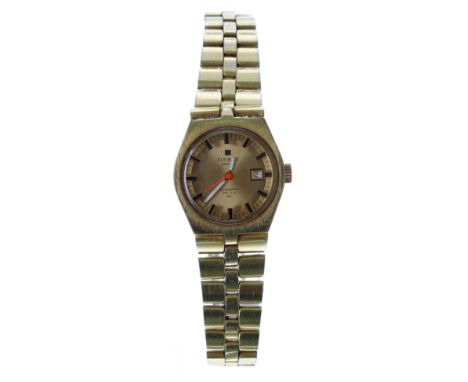 Tissot PR516 automatic gold plated and stainless steel lady's wristwatch, reference no. 38672-2X, champagne dial with white h