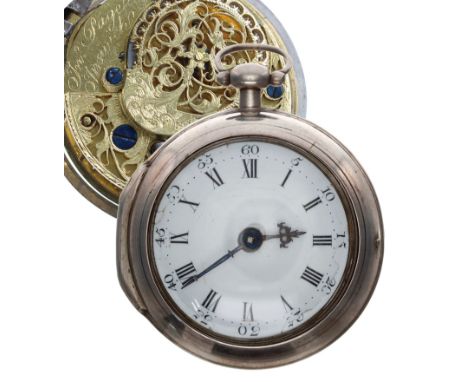 English 18th century silver verge pair cased pocket watch, London 1758, the fusee movement signed Jon Page, Ipswich, no. 737,