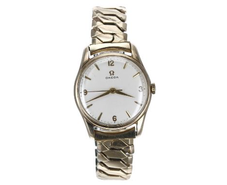 Omega 9ct gentleman's wristwatch, case no. 13339 988007, serial no. 17084xxx, circa 1960, circular silvered dial with applied