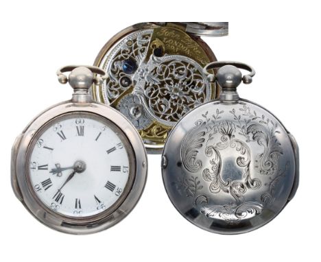 Late 18th century English verge silver pair cased pocket watch, London 1799, the fusee movement signed John Pyke, London, no.