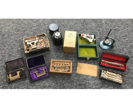 Bergeon-Vigie poising tool, no. 2802; together with a selection of watchmakers tools to include a Rex roller remover, mainspr