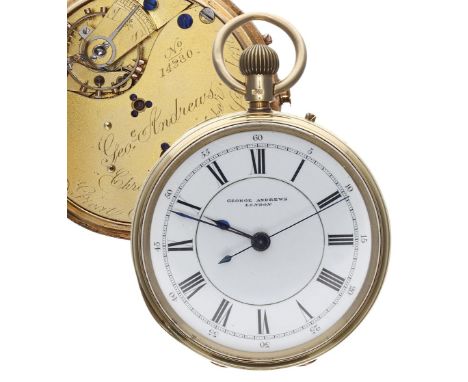 Victorian 18ct centre seconds lever pocket watch, London 1869, three quarter plate gilt frosted movement signed Geo'e Andrews