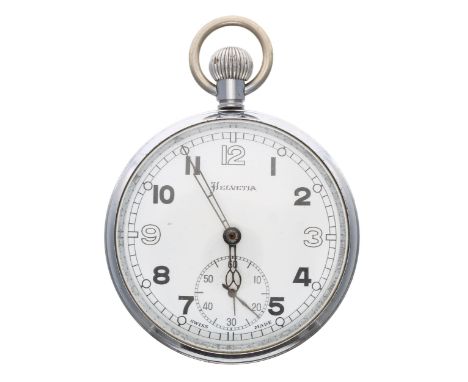 Helvetia British Military Army issue chrome cased lever pocket watch, signed 32A movement inscribed 'General Watch Co. Switze