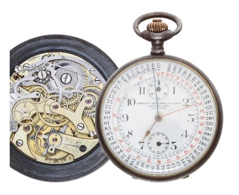 Swiss gunmetal single push button centre seconds chronograph lever pocket watch, gilt frosted movement no. 1109578, the dial 