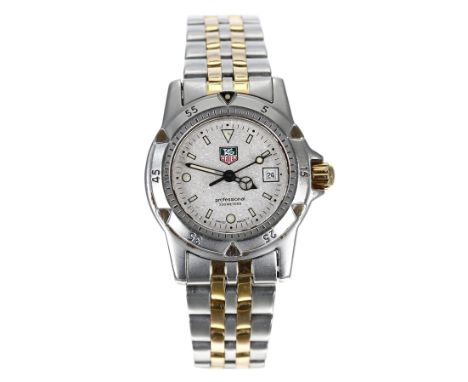 Tag Heuer Professional bicolour lady's wristwatch, reference no. WD1424-PO, rotating bezel, granite grey dial with date apert