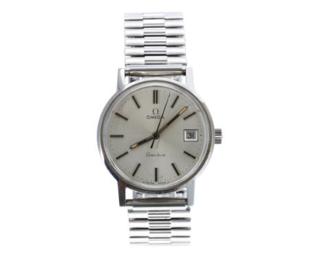 Omega Genéve stainless steel gentleman's wristwatch, reference no. 1360098, serial no. 34674xxx, circa 1972, silvered dial wi