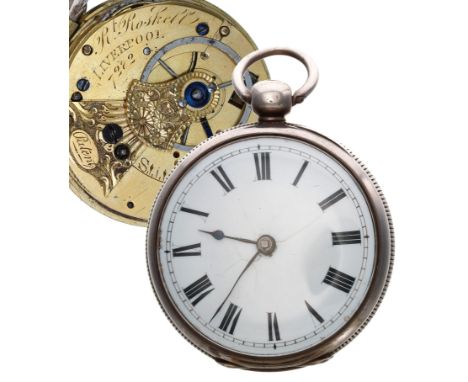 English 19th century silver rack lever pocket watch, London 1824, the fusee movement signed Robert Roskell, Liverpool, no. 72