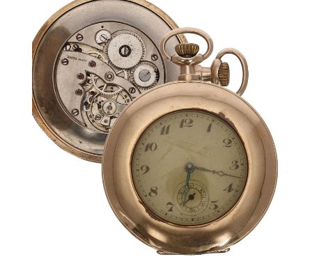 Swiss 9ct lever dress pocket watch, import hallmarks Glasgow 1919, unsigned movement, silvered dial with Arabic numerals, min