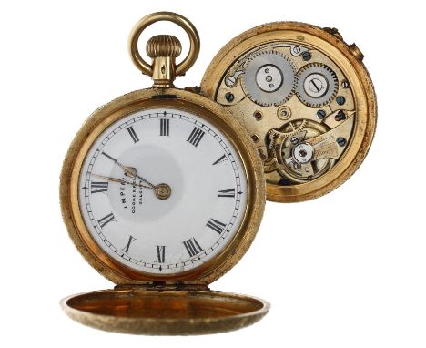 Attractive Imperial 18ct hunter lever fob watch retailed by Cooke & Kelvey, Calcutta, gilt frosted three quarter plate moveme