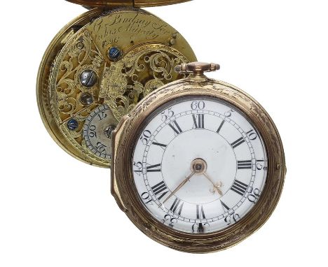 English 18th century gilt metal verge pocket watch, the fusee movement signed Geo. Lindsay, Ser.t to his Majesty, no.596, wit