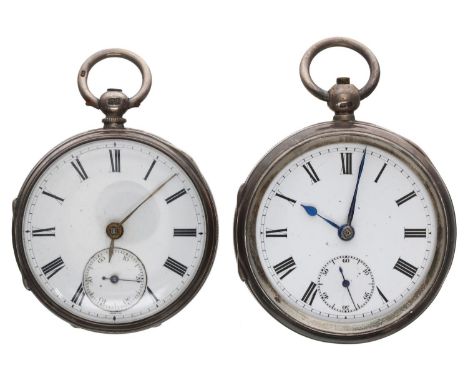 Two silver lever engine turned pocket watches for repair, unsigned movements, London 1879 and Chester 1901, 49mm and 52mm (on
