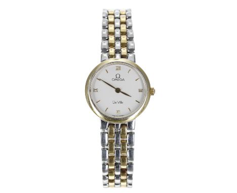 Omega De Ville bicolour lady's wristwatch, serial no. 54757xxx, circa 1997, silvered dial, Omega bicolour bracelet with signe