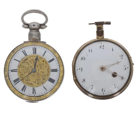 Gilt metal verge pocket watch for repair, the fusee movement signed Hen'y Browne, Bristol, no. 3559, the dial with Arabic num