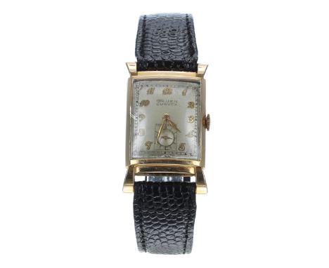 Gruen Curvex Precision 10k gold filled gentleman's wristwatch, reference no. 440 449, circa 1941, the rectangular silvered di