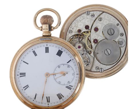 George V 9ct lever hunter pocket watch, Birmingham 1912, 17 jewel movement, 9ct hinged cuvette, Roman numeral dial, gilt hand