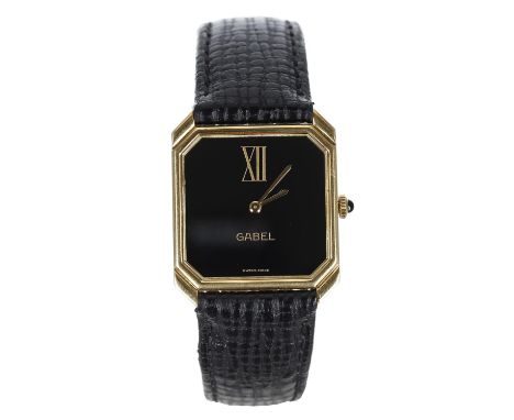 Gabel 18ct octagonal cased mid-size dress wristwatch, reference no. 2101, serial no. 153xxx, octagonal black dial with gilt R