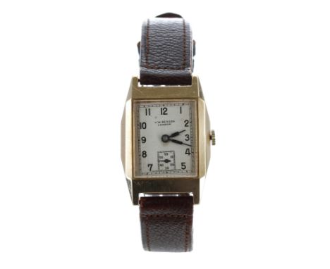 J.W. Benson 9ct rectangular gentleman's wristwatch, Birmingham 1940, signed rectangular silvered dial with Arabic numerals, m