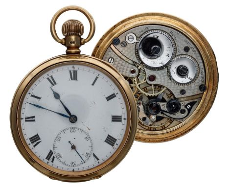 Rolex 18ct lever pocket watch, Birmingham 1913, signed 17 jewel movement with bi-metallic compensated balance and regulator, 