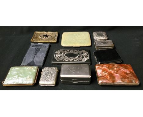 SELECTION OF VINTAGE CIGARETTE CASES, VESTAS AND OTHER SMALL CASESincluding a combination vesta and stamp box in the form of 