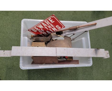 ASSORTMENT OF PARTS FOR 5 INCH GAUGEincluding hood, and enamel 'Beware the train' sign