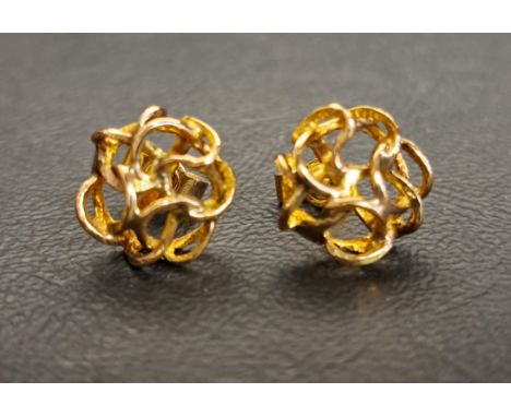 PAIR OF NINE CARAT GOLD EARRINGSof entwined Celtic knot design, approximately 2.7 grams