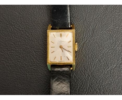 LADIES CORTEBERT EIGHTEEN CARAT GOLD CASED WRISTWATCHthe rectangular dial with five minute baton markers, with 17 jewels move