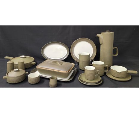 DENBY CHEVRON DINNER SERVICEfor six place settings, comprising coffee pot, two pans with covers, six soup bowls and lids, six
