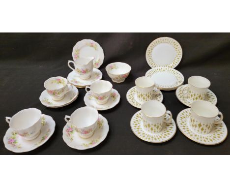 SELECTION OF TEA WAREScomprising Royal Albert 'Moss Rose' - four cups, five saucers, four side plates, a milk jug and a sugar