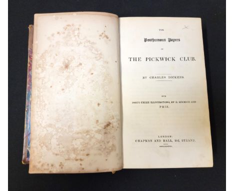 CHARLES DICKENS 'THE PICKWICK PAPERS'1837, first edition, Chapman & Hall, marbled boards, in need of restoration