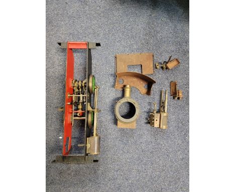 3.5 GAUGE CHASSIS FOR MODEL ENGINE in red and black with wheels, 45cm long with various parts