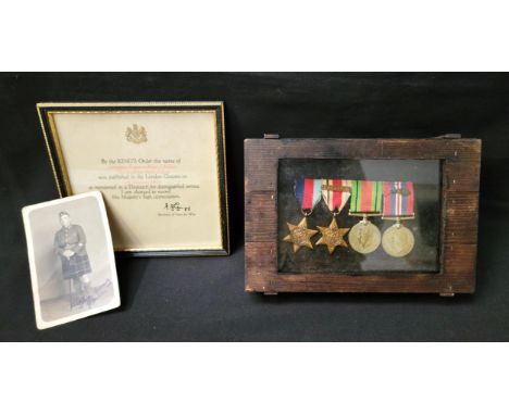 GROUP OF FOUR WWII MEDALS four boxed and mounted medals, each named to J Miller, 2nd battalion sea highlanders, comprising on