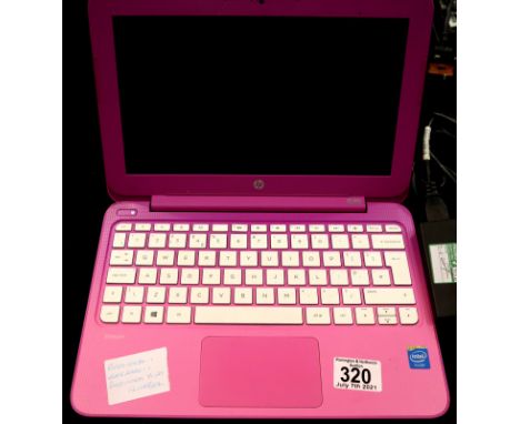HP Stream laptop in pink, with charger. P&amp;P Group 2 (£18+VAT for the first lot and £3+VAT for subsequent lots)
Condition 