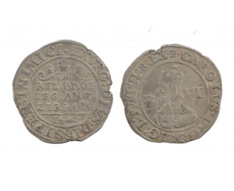 CHARLES I, BRIDGNORTH(?) SIXPENCE, 1646, 3.2gm, reverse slightly double struck, somewhat irregular flan, superb portrait, Fin