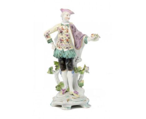 A DERBY FIGURE OF A MALE RANELAGH DANCER, C1765-70 21cm h  ++Old restoration to left hand, hat and neck.  Some chipping and r