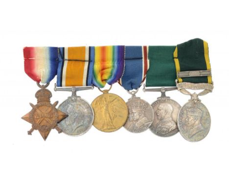 WORLD WAR ONE GROUP OF SIX  1914-15 Star, British War Medal, Victory Medal, Coronation Medal 1936, Colonial Auxilliary Forces