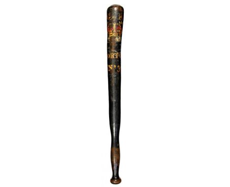 A GEORGE III PAINTED WOOD TRUNCHEON painted in polychrome with crown, GR and  HORTON [Bradford] No 9, 46.5cm ++Extensive wear