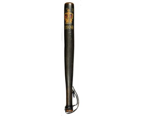 A GEORGE III PAINTED WOOD TRUNCHEON, DATED 1808 painted with crown, G III R and 1808 on a black ground, 46.5cm ++Light marks 