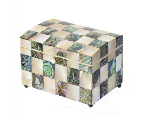 A VICTORIAN MOTHER OF PEARL AND ABALONE TEA CADDY, C1850  10.5cm w ++In unusually fine condition, no damage repair or replace