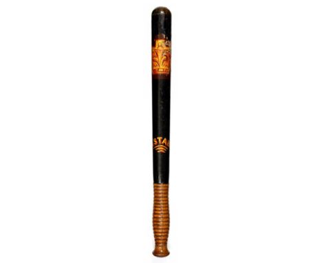 A VICTORIAN PAINTED WOOD TRUNCHEON painted in red and gold with crown and inscribed CONSTABLE and lengthways BODENHAM [Herefo