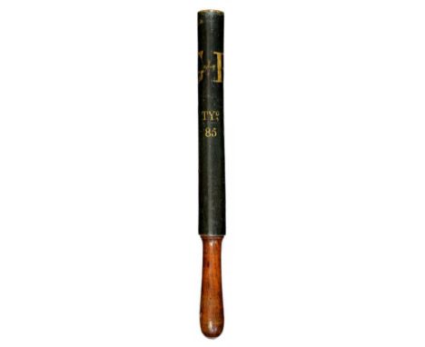 A GEORGE III PAINTED WOOD TITHING TRUNCHEON lettered in gilt G*R TYG 85 on a dark green ground, 41.5cm  ++A good example with
