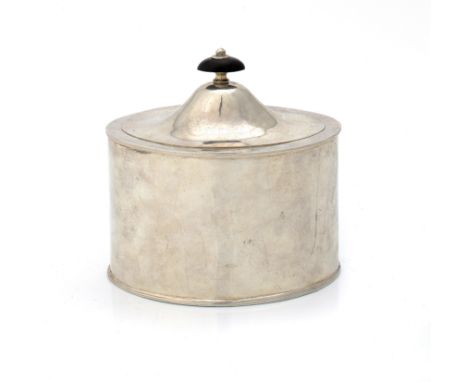 A GEORGE III SILVER TEA CADDY with integral hinge to the domed lid, 13cm h, fully marked, by Hester Bateman, London 1789, 11o