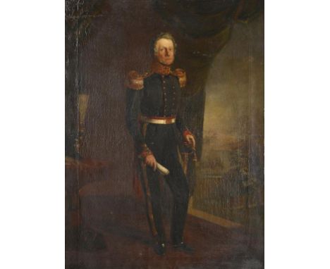 ENGLISH SCHOOL, 19TH CENTURY PORTRAIT OF AN OFFICER  full length in uniform, oil on canvas, 81 x 612cm ++Some damage and reto